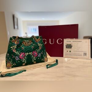 Gucci Green Mormont Matelassé GG Floral Jacquard Shoulder Bag /Tote